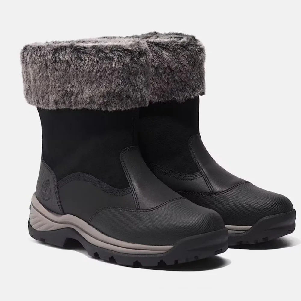 Timberland Women's Waterproof Winter Boots Faux Fur Pull On Black Size 6.5
